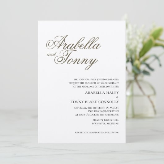 Elegant affaire bruiloft uitnodiging (Staand voorkant)