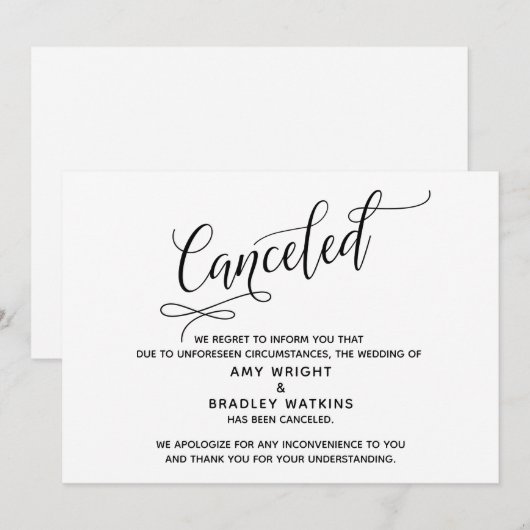 Elegant afgelaste bruiloft aankondiging Kaart (Voorkant / Achterkant)