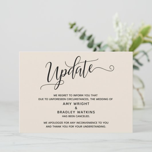 Elegant afgelaste bruiloft crème aankondiging (Staand voorkant)