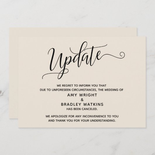 Elegant afgelaste bruiloft crème aankondiging (Voorkant / Achterkant)