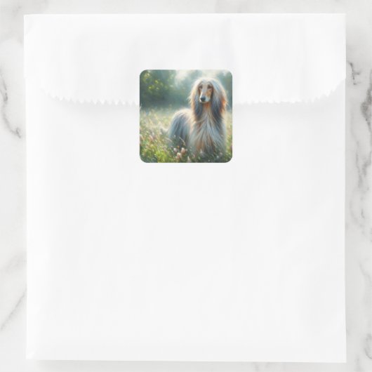 Elegant Afghan Hound – Floral Meadow Painting Vierkante Sticker (Tas)