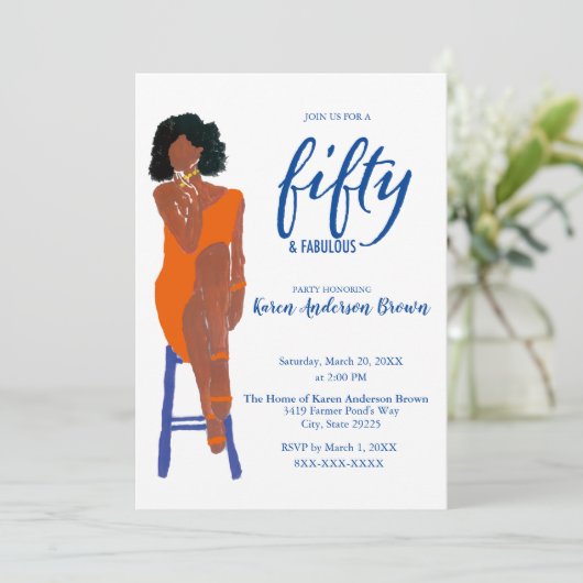 Elegant African American 50 en Fab Oranje Kaart (Staand voorkant)