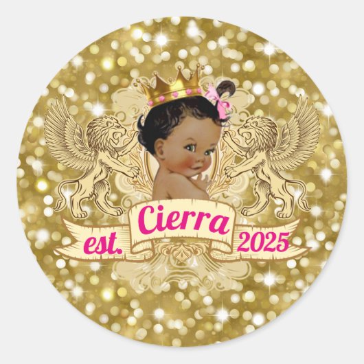 Elegant African Princess Pink|Gold Glitter Ronde Sticker (Voorkant)