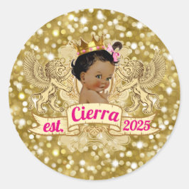 Elegant African Princess Pink|Gold Glitter Ronde Sticker