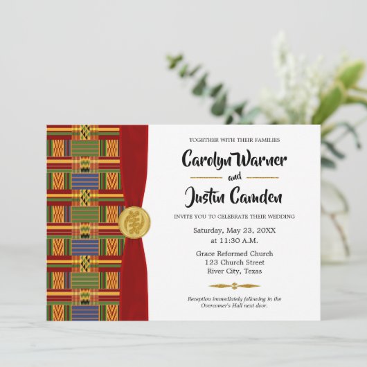 Elegant African Pset Kente K84 Wedding Invitation Kaart (Staand voorkant)