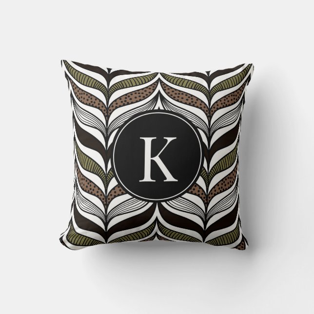 Elegant Afrikaans patroon met aangepast monogram Kussen (Voorkant)