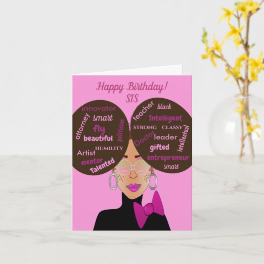 Elegant Afro American Sister Birthday Kaart (Gele Bloem)