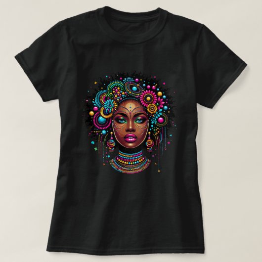 Elegant Afro Amerikaans Zwart Meisje met Bling T-shirt (Design voorkant)
