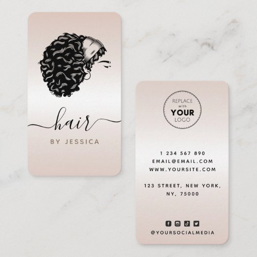 Elegant Afro Hair Girl Cream Gradient Trendy Salon Visitekaartje (Voorkant / Achterkant)
