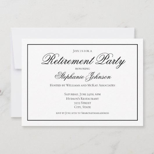 Elegant Afscheid Zwart en Wit Feest Kaart (Voorkant)