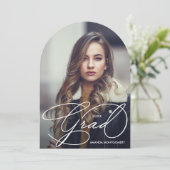 Elegant Afstudeer Script Foto Afstuderen Kaart (Staand voorkant)