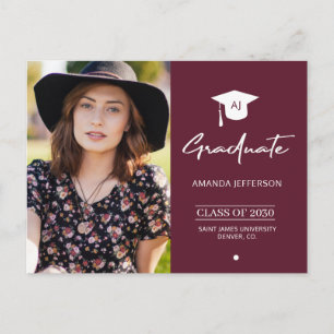 Elegant afstudeerder burgundy foto afstuderen-uitn briefkaart