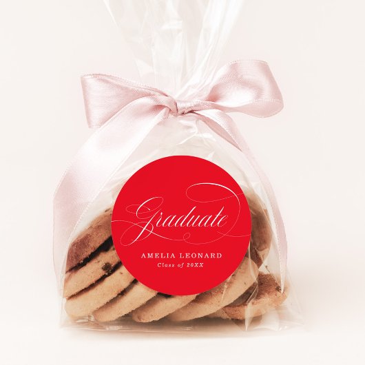 Elegant Afstudeerder Calligrafie Script Rood Afstu Ronde Sticker