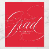 Elegant Afstudeerder Calligrafie Script Rood Afstu Wijn Etiket (Enkel label)
