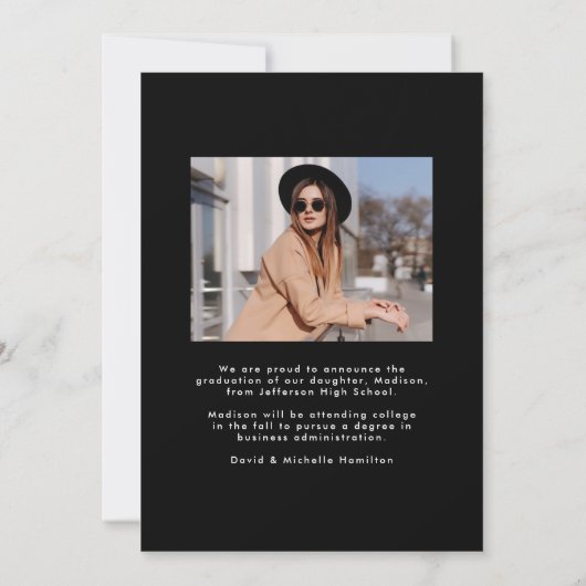 Elegant Afstudeerder Foto Afstuderen Aankondiging (Achterkant)