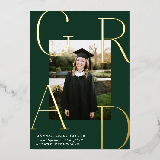 Elegant AFSTUDEERDER Foto Afstuderen Gold kondigin Folie Uitnodiging (Voorkant)