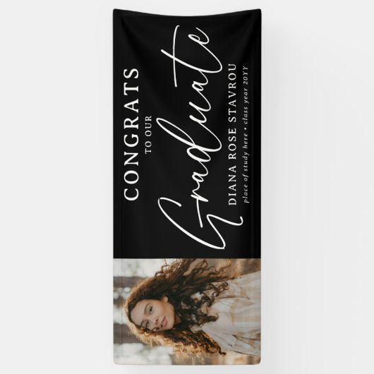 Elegant Afstudeerder Foto Gefeliciteerd Afstuderen Spandoek (Verticaal)