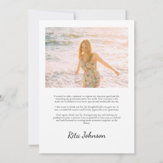 Elegant Afstudeerder Foto Senior High School Afstu Bedankkaart (Achterkant)