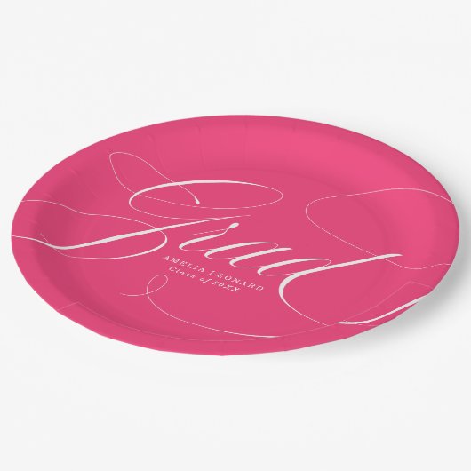 Elegant Afstudeerder kalligrafie Hot roze Afstuder Papieren Bordje (Gekanteld)