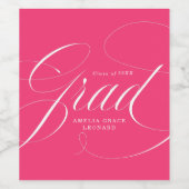 Elegant Afstudeerder kalligrafie Hot roze Afstuder Wijn Etiket (Enkel label)