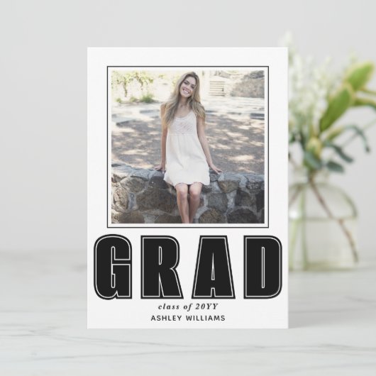 Elegant AFSTUDEERDER Klasse van 2025 wit afstudere Aankondiging (Staand voorkant)