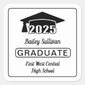 Elegant Afstudeerder Pet 2025 Afstuderen Zwart | W Vierkante Sticker (Voorkant)