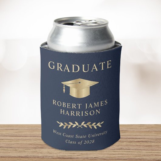 Elegant Afstudeerder Pet Blauw Goud Afstudeerfeest Blikjeskoeler