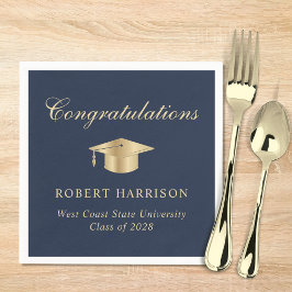 Elegant Afstudeerder Pet Blauw Goud Afstudeerfeest Servet