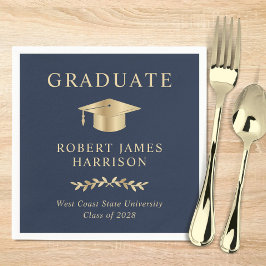 Elegant Afstudeerder Pet Blauw Goud Afstudeerfeest Servet