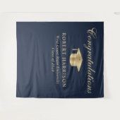 Elegant Afstudeerder Pet Blauw Goud Afstuderen Wel Wandkleed (Voorkant (horizontaal))