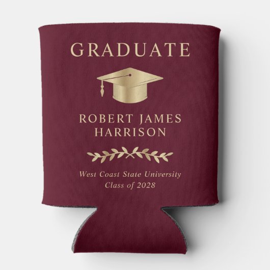 Elegant Afstudeerder Pet Bourgondië Gold Graduatio Blikjeskoeler (Achterkant)