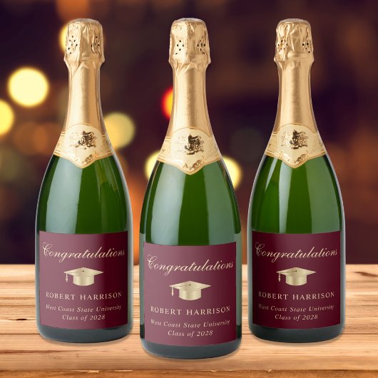 Elegant Afstudeerder Pet Bourgondië Gold Graduatio Sparkling Wijnetiket