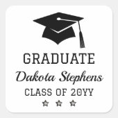 Elegant Afstudeerder Pet en Sterren Afstuderen Kla Vierkante Sticker (Voorkant)