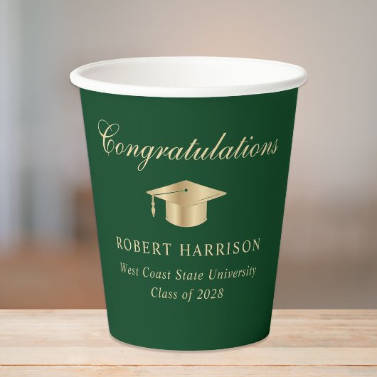 Elegant Afstudeerder Pet Groen Goud Afstudeerfeest Papieren Bekers