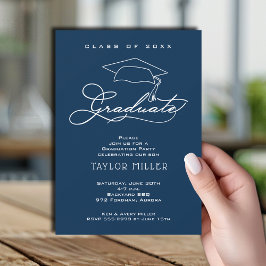 Elegant Afstudeerder Pet Navy Blue Afstuderen Kaart