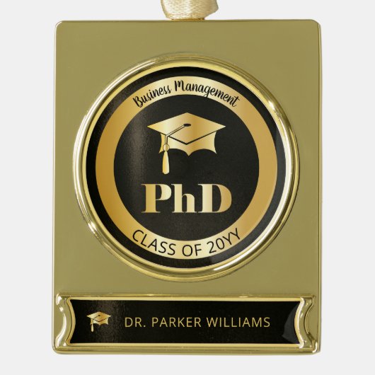 Elegant Afstudeerder Pet School PhD Afstuderen Afs Verguld Banner Ornament (Voorkant)