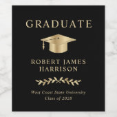 Elegant Afstudeerder Pet Zwart Goud Afstudeerfeest Wijn Etiket (Enkel label)