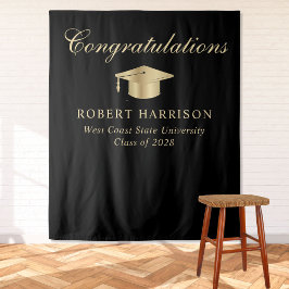 Elegant Afstudeerder Pet Zwart Goud Afstuderen Wel Wandkleed