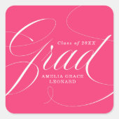 Elegant Afstudeerder Script Hot Pink Afstuderen Vierkante Sticker (Voorkant)