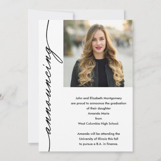 Elegant Afstudeerder Script Photo Afstuderen Aankondiging (Achterkant)