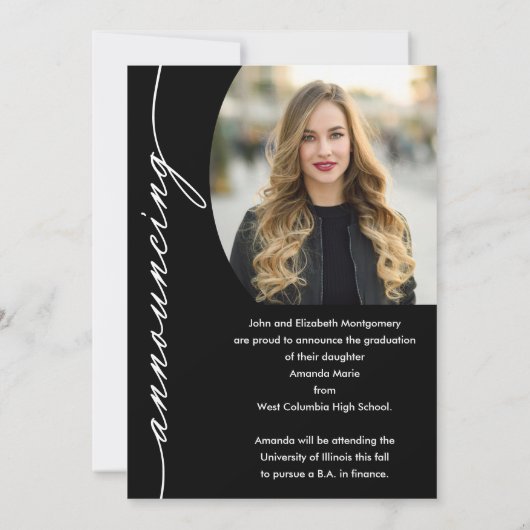 Elegant Afstudeerder Script Photo Afstuderen Aankondiging (Achterkant)