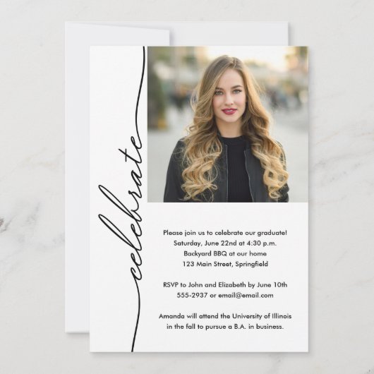 Elegant Afstudeerder Script Photo Afstuderen Kaart (Achterkant)