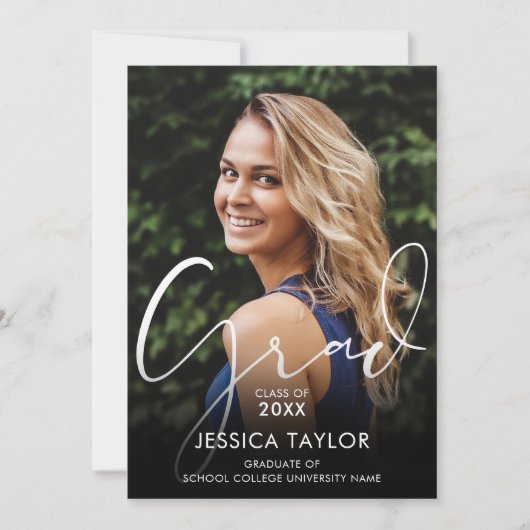 Elegant Afstudeerder Script Photo Graduation Party Kaart (Voorkant)