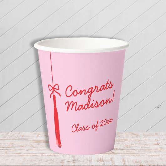Elegant Afstudeerder Tassel Bow Roze Rood 2025 Afs Papieren Bekers