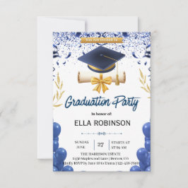 Elegant afstudeerfeest in marineblauw en goud kaart