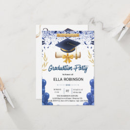 Elegant afstudeerfeest in marineblauw en goud kaart