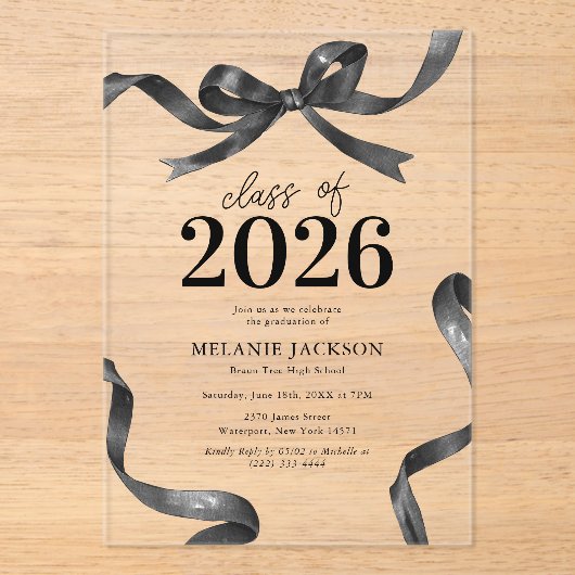 Elegant Afstudeerfeest met Strik Acryl Uitnodigingen (Voorkant)