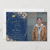 Elegant Afstudeerfeest Navy Blauw Kaart (Voorkant)