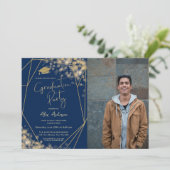 Elegant Afstudeerfeest Navy Blauw Kaart (Staand voorkant)