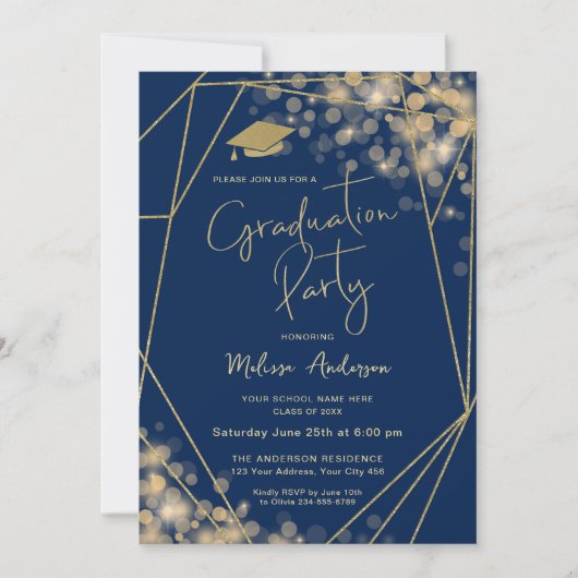 Elegant Afstudeerfeest Navy Blauw Kaart (Voorkant)